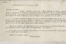 [Carta] 1950 mayo 22, Santurce, [Puerto Rico] [a la] Querida Gabriela [Mistral]