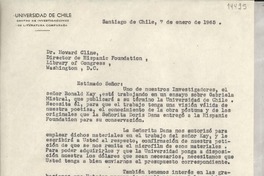 [Carta] 1965 ene. 7, Santiago de Chile [a] Dr. Howard Cline, Director de Hispanic Foundation Library of Congress, Washington D.C.