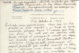 [Carta] 1946 oct. 9, [La Habana, Cuba] [a] Gabriela Mistral
