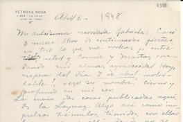 [Carta] 1947 abr. 6, La Yaya, [Cuba] [a] Gabriela Mistral