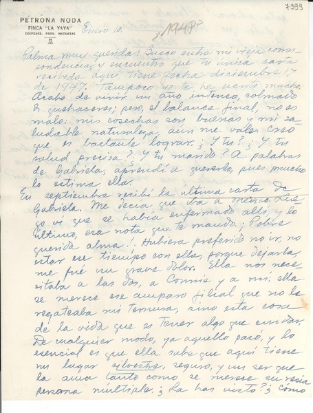 [Carta] 1948 ene. 10, La Yaya, [Cuba] [a] Gabriela Mistral