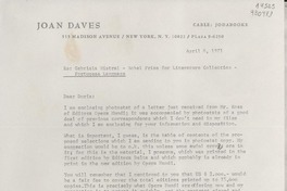 [Carta] 1971 Apr. 6, 515 Madison Avenue, New York, N. Y. 10022, Plaza 9-6250, [EE.UU.] [a] Doris Dana, Bridgehampton, [EE.UU.]