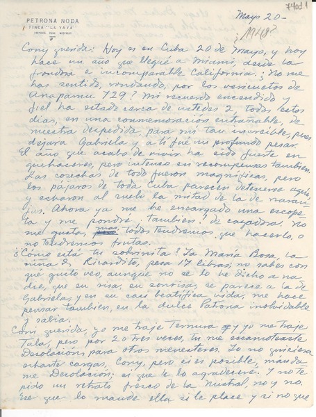[Carta] 1948 mayo 20, La Yaya, [Cuba] [a] Consuelo Saleva