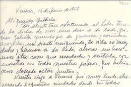 [Carta] 1952 jun. 16, Venecia, [Italia] [a] Gabriela [Mistral]