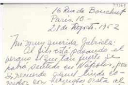 [Carta] 1952 ago. 28, París, [Francia] [a] Gabriela [Mistral]