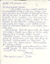 [Carta] 1952 dic. 15, Madrid, [España] [a] Gabriela [Mistral]