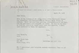 [Carta] 1968 Apr. 26, New York, [Estados Unidos] [a] Miss Doris Dana, Box 284, Pound Ridge, N. Y.