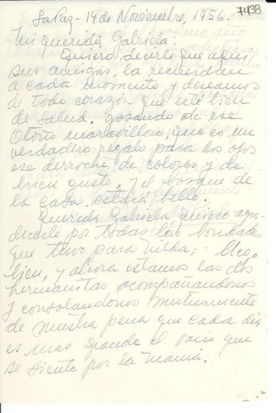 [Carta] 1956 nov. 14, La Paz [a] Gabriela Mistral
