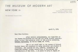 [Carta] 1954 abr. 9, New York [a] Gabriela Mistral, Roslyn Harbor, New York