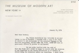 [Carta] 1954 ene. 29, New York [a] Gabriela Mistral, Roslyn Harbor, New York