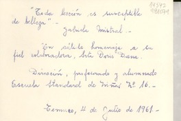[Tarjeta] 1961 jul. 4, Temuco, [Chile] [a la] Srta. Doris Dana