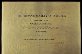 [Diploma] 1938 Nov. 1, New York, Estados Unidos [a] Gabriela Mistral