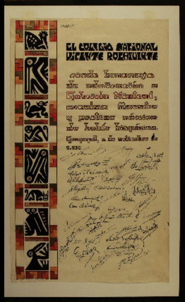 [Diploma] 1938 sept. 2, Ecuador [a] Gabriela Mistral