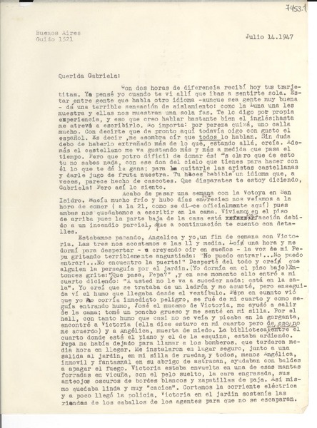 [Carta] 1947 jul. 14, Buenos Aires [a] Gabriela Mistral