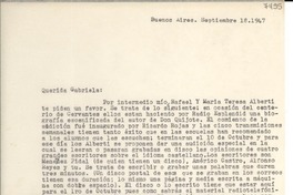 [Carta] 1947 sept. 18, Buenos Aires [a] Gabriela Mistral
