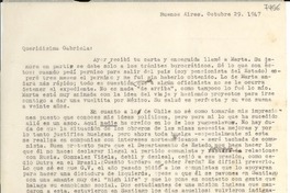 [Carta] 1947 oct. 29, Buenos Aires [a] Gabriela Mistral
