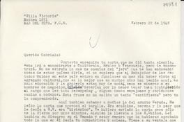 [Carta] 1948 feb. 22, Mar del Plata, [Argentina] [a] Gabriela Mistral