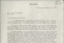[Carta] 1965 Dec. 15, Santiago, Chile [a] Sr. Jacques Lipchitz, New York