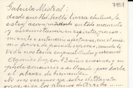 [Carta] 1954 oct. 1, [La Serena, Chile] [a] Gabriela Mistral