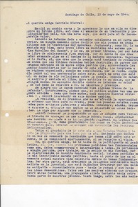 [Carta] 1944 mayo 10, Santiago de Chile [a] Gabriela Mistral