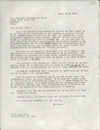 [Carta] 1966 mar. 26, Hack Green Road, Pound Ridge, New York, [EE.UU.] [a la] Sra. Mercedes Huidobro de Dublé, Calle María Luisa 380, Llolleo, Chile