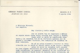 [Carta] 1946 ago. 5, [México D.F.] [a] Gabriela Mistral, Los Angeles, [EE.UU.]