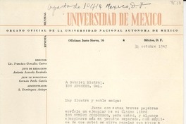 [Carta] 1947 oct. 31, [México D.F.] [a] Gabriela Mistral, Los Angeles, [EE.UU.]