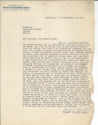 [Carta] 1950 sept. 7, Santiago, [Chile] [a] Gabriela Mistral, Jalapa, México