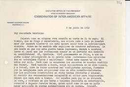 [Carta] 1942 jun. 9, [Washington D.C., EE.UU.] [a] Gabriela Mistral, Petrópolis, Brasil