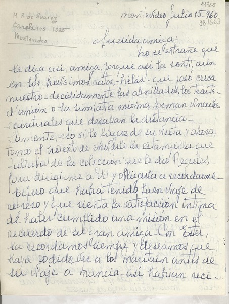 [Carta] 1960 jul. 15, Montevideo, [Uruguay] [a] Querida amiga