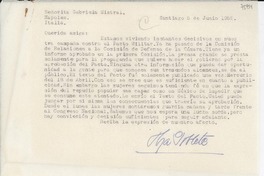 [Carta] 1952 jun. 5, Santiago, Chile [a] Gabriela Mistral, Nápoles, [Italia]