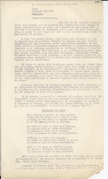 [Carta] 1951 jun. 18, La Serena, Chile [a] Gabriela Mistral, Rapallo