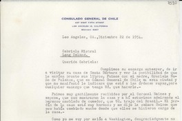 [Carta] 1954 dic. 22, Los Ángeles [a] Gabriela Mistral, Long Island