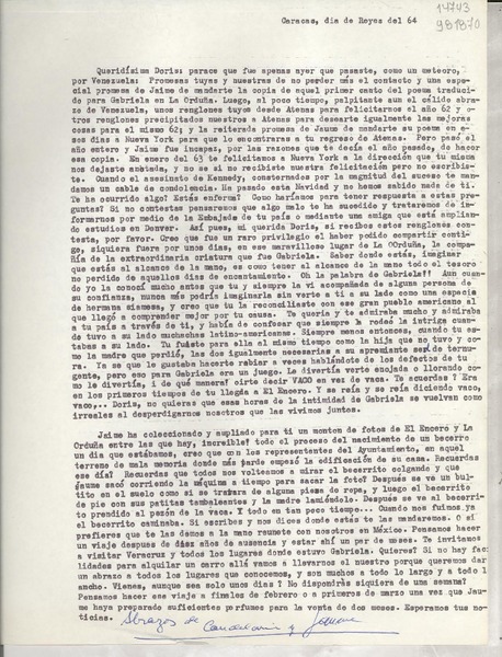 [Carta] 1964 ene. 6, Caracas, [Venezuela] [a] Queridísima Doris