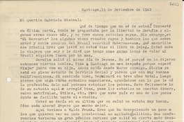 [Carta] 1942 sept. 15, Santiago, [Chile] [a] Gabriela Mistral