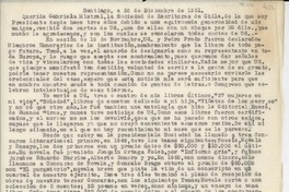 [Carta] 1951 dic. 26, Santiago, Chile [a] Gabriela Mistral