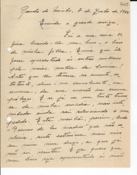[Carta] 1945 junho. 7, Rancho do Morinho, [Brasil] [a] Gabriela Mistral