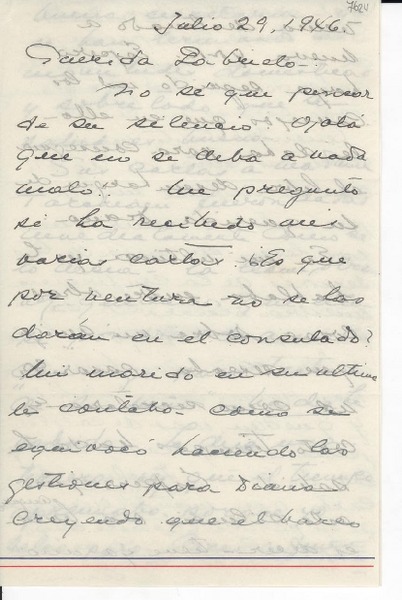 [Carta] 1946 jul. 29 [a] Gabriela [Mistral]