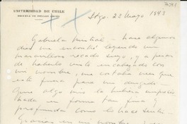 [Carta] 1943 mayo 23, Santiago, [Chile] [a] Gabriela Mistral