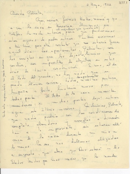 [Carta] 1952 mayo 2, [Estados Unidos] [a] Gabriela Mistral