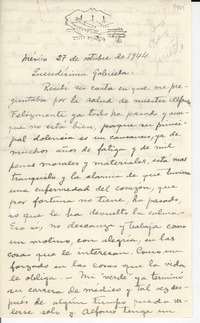 [Carta] 1944 oct. 27, México [a] Gabriela [Mistral]