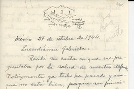 [Carta] 1944 oct. 27, México [a] Gabriela [Mistral]