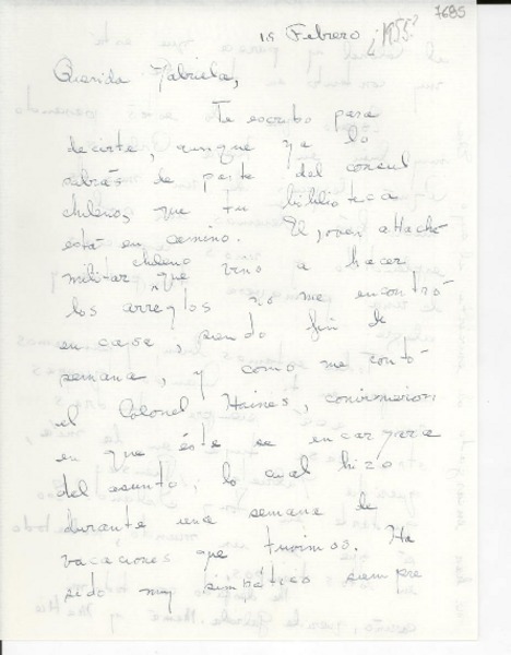 [Carta] 1955 feb. 15, [Estados Unidos] [a] Gabriela Mistral