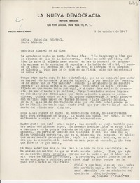 [Carta] 1947 oct. 9, [New York] [a] Gabriela Mistral, Santa Bárbara