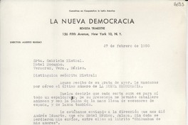 [Carta] 1950 sept. 18, [New York] [a] Gabriela Mistral, Veracruz, México