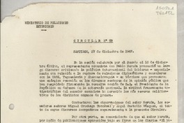 Circular N° 89, 1947 dic. 27, Santiago, [Chile] [a] Los Señores Jefes de Misión y Cónsules de Chile