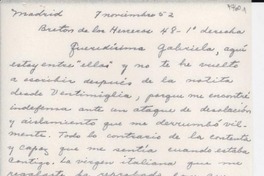 [Carta] 1952 nov. 7, Madrid, [España] [a] Gabriela [Mistral]