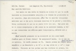 [Carta] 1956 sept. 10, Los Angeles, California, [EE.UU.] [a] Gabriela [Mistral]