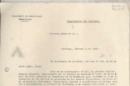 Circular Aérea N° 13, 1948 feb. 13, Santiago, [Chile] [a] Los Señores Jefes de Misión y Cónsules de Chile