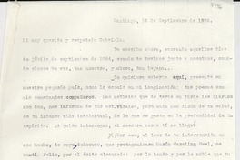 [Carta] 1956 sept. 14, Santiago, Chile [a] Gabriela [Mistral]